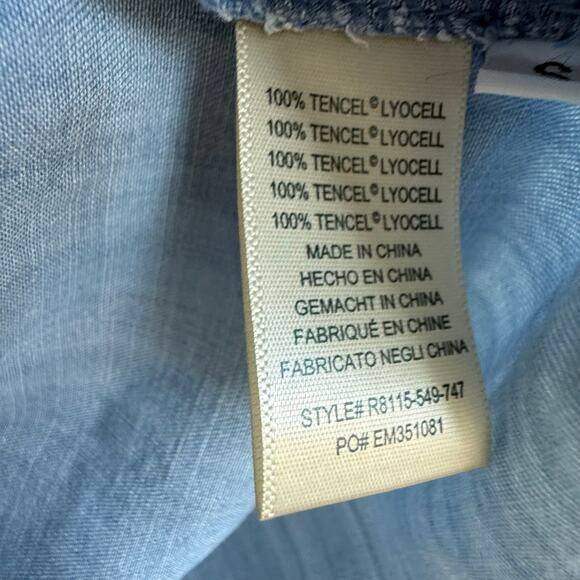 Anthropologie Dress Denim Chambray 100% Tencel Ruffle Long Sleeve Cloth Stone M - Picture 8 of 9